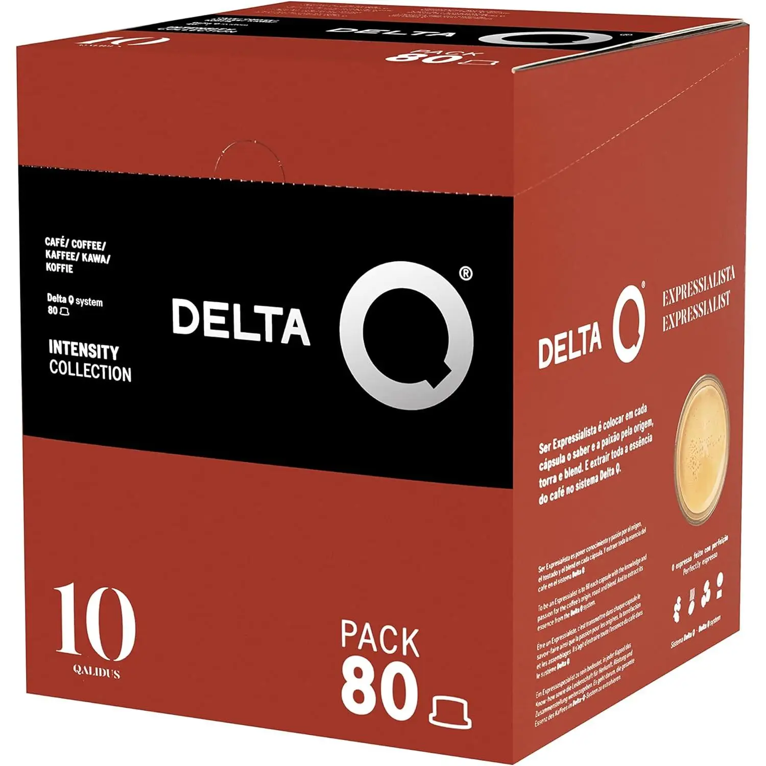 Delta Q - Cápsulas de Café Molido Qalidus - Espresso Intenso con Notas de Caramelo - Intensidad 10 - Molido Natural - 80 Cápsulas