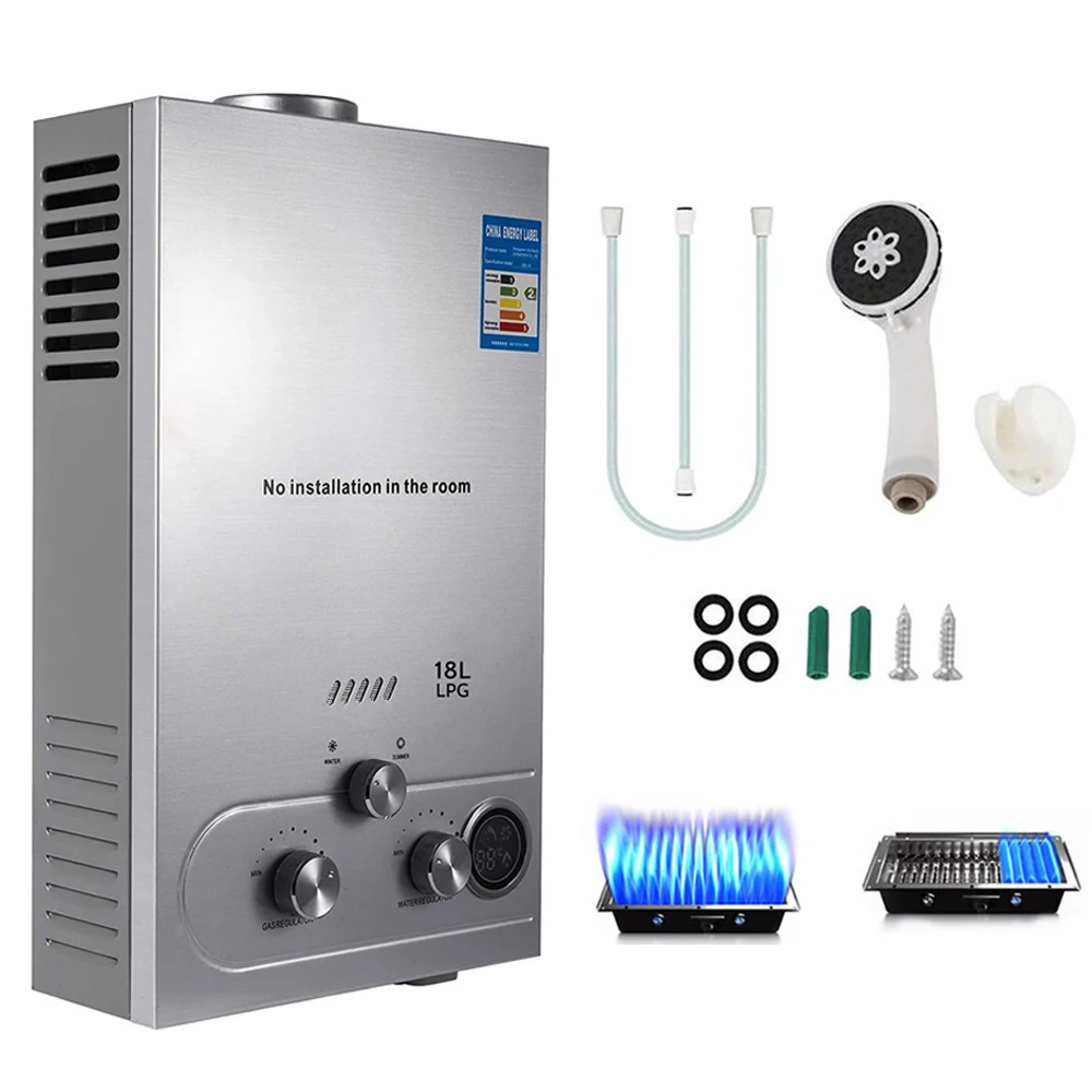 6L/8L LPG Gas Water Heater Stainless Steel Tankless Propane Gas LPG Boiler With Shower Kit Home Camping Appliance