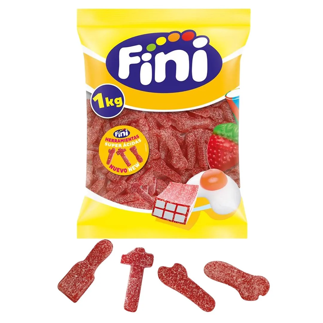 Fini - Golosina Herramientas Súper Ácidas | Bolsa 1 Kg |Chuche Sabor Fresa | Ideales para Eventos, Cumpleaños Halloween o Navidades. SABOR DE CONFIANZA