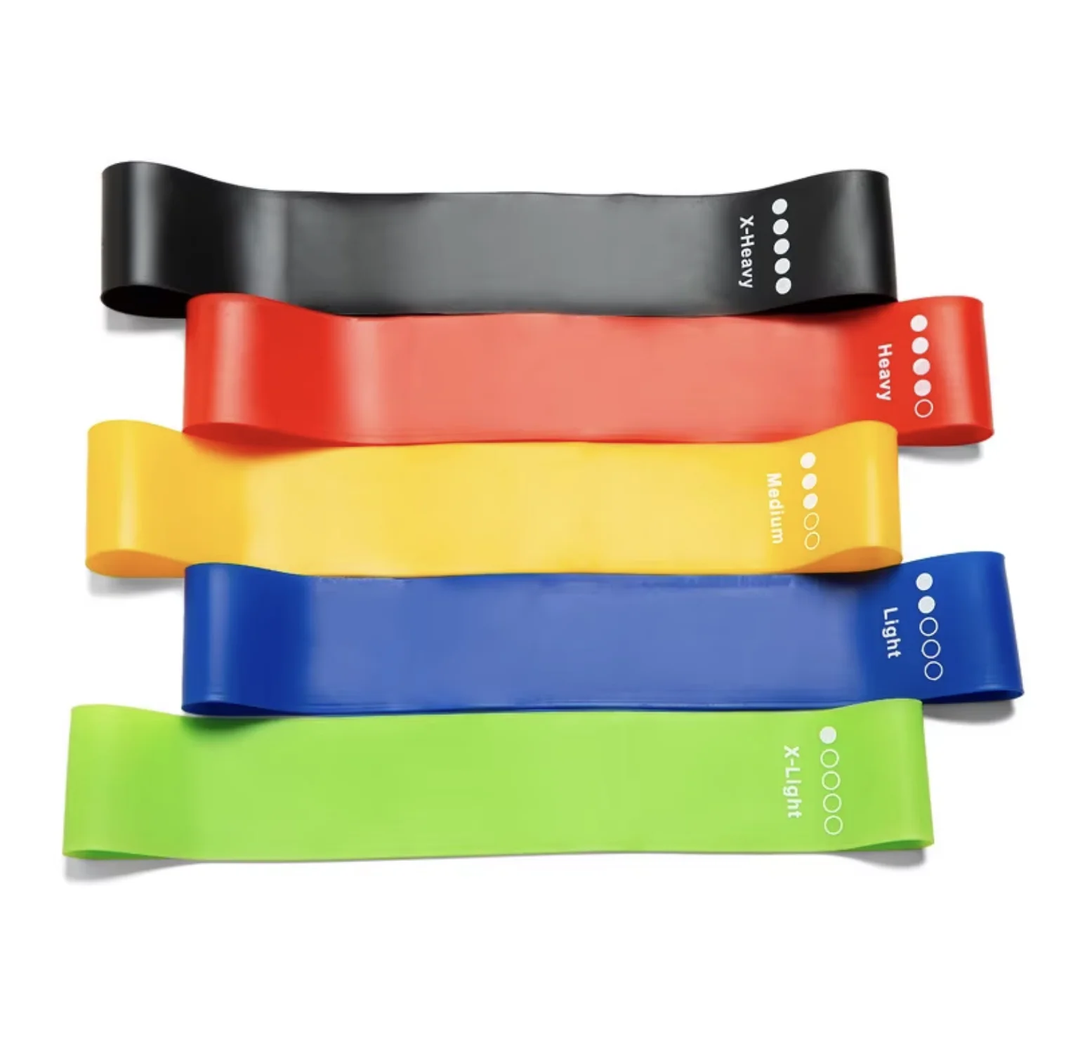 Set de 5 Bandas Elásticas de Goma – Bandas de Resistencia Fitness para Piernas, Glúteos y Brazos (X-Light, Light, Medium, Heavy y X-Heavy) – Ejercicio en Casa, Yoga, Pilates y Crossfit - "DisMa"