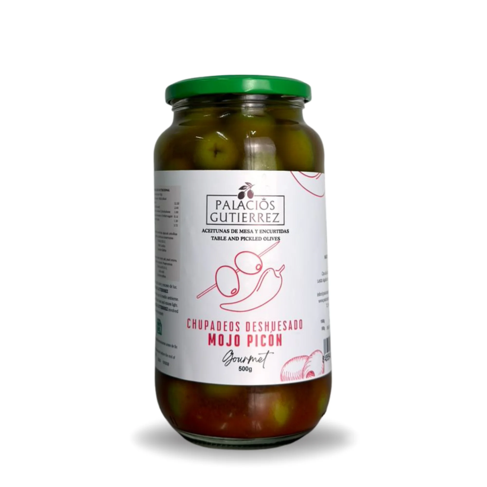 PALACIOS GUTIÉRREZ - ACEITUNAS CHUPADEOS DESHUESADAS MOJO PICÓN  500 G