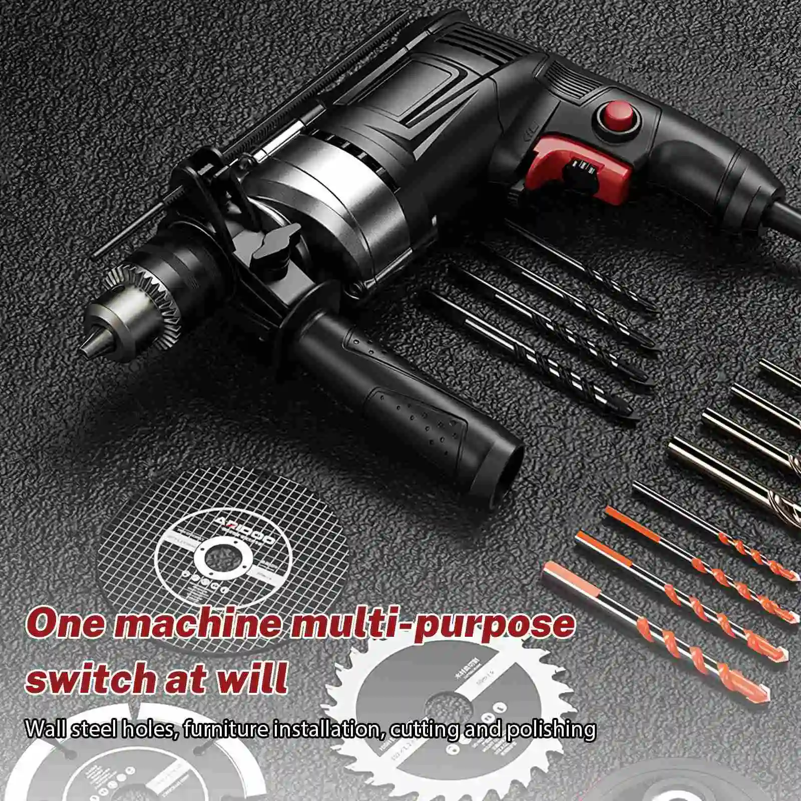 Multi-function Impact Electric Drill, Home Wall Hole Drilling Power Tools, Wood Metal Stone Cutting, Variable Speed