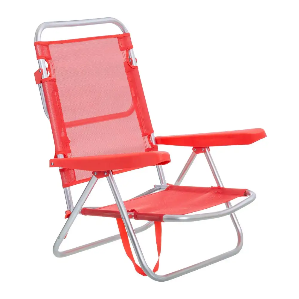Lola Home Silla de playa baja reclinable 4 posiciones convertible en tumbona coral de aluminio y textileno de 61x47x80 cm