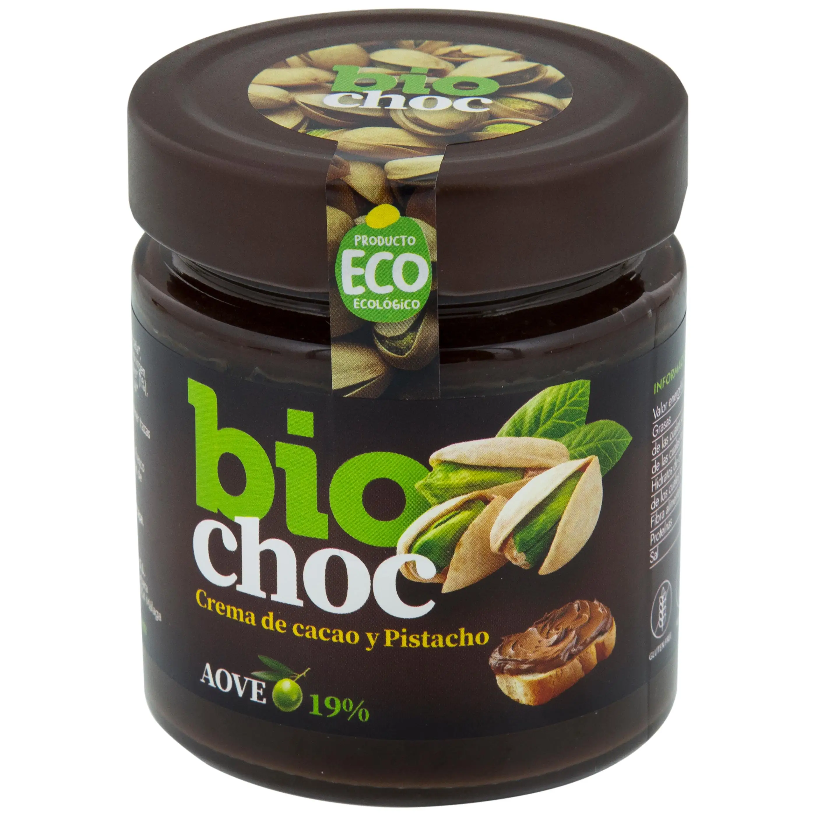 Biochoc - Pistacho - Nuevos sabores -  Crema de cacao y pistacho - Procedente de agricultura ecológica ecológica - 19% aceite oliva virgen extra - 100% ECO - 200g.