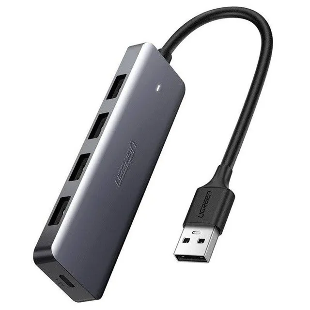 UGREEN CM219-50985B - Hub USB 3.0 de 4 puertos con fuente de alimentación micro USB, color gris espacial