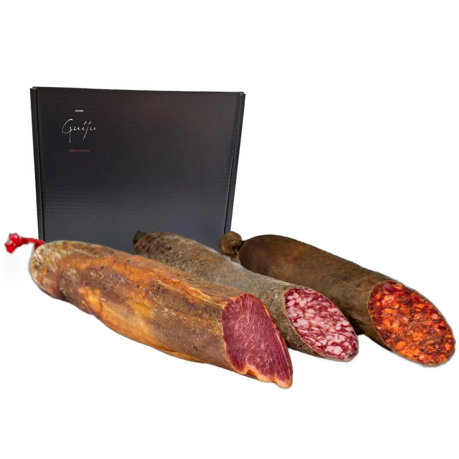 Guiju Lote Ibérico: Lomo Ibérico de Cebo + Chorizo Ibérico de Bellota + Salchichón Ibérico de Bellota Medias piezas de 500gr