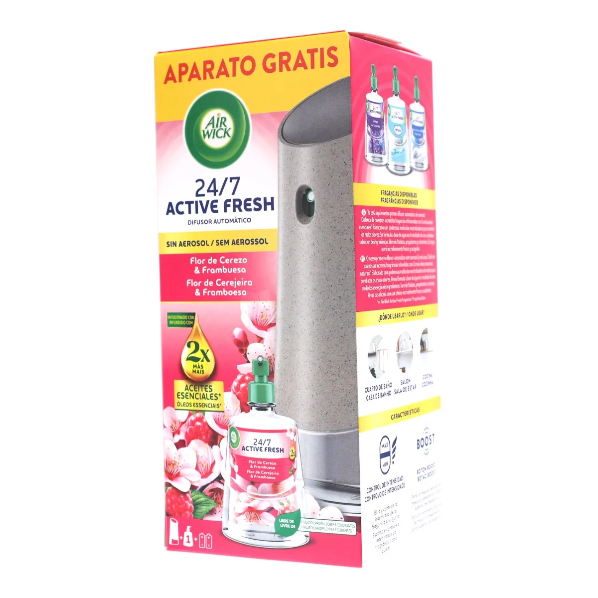 AIR WICK Fresh Spray Automatico Sin Aerosol Ambientador para casa con aroma a Flor de Cerezo & Frambuesa Aparato y Recambio (228ml)