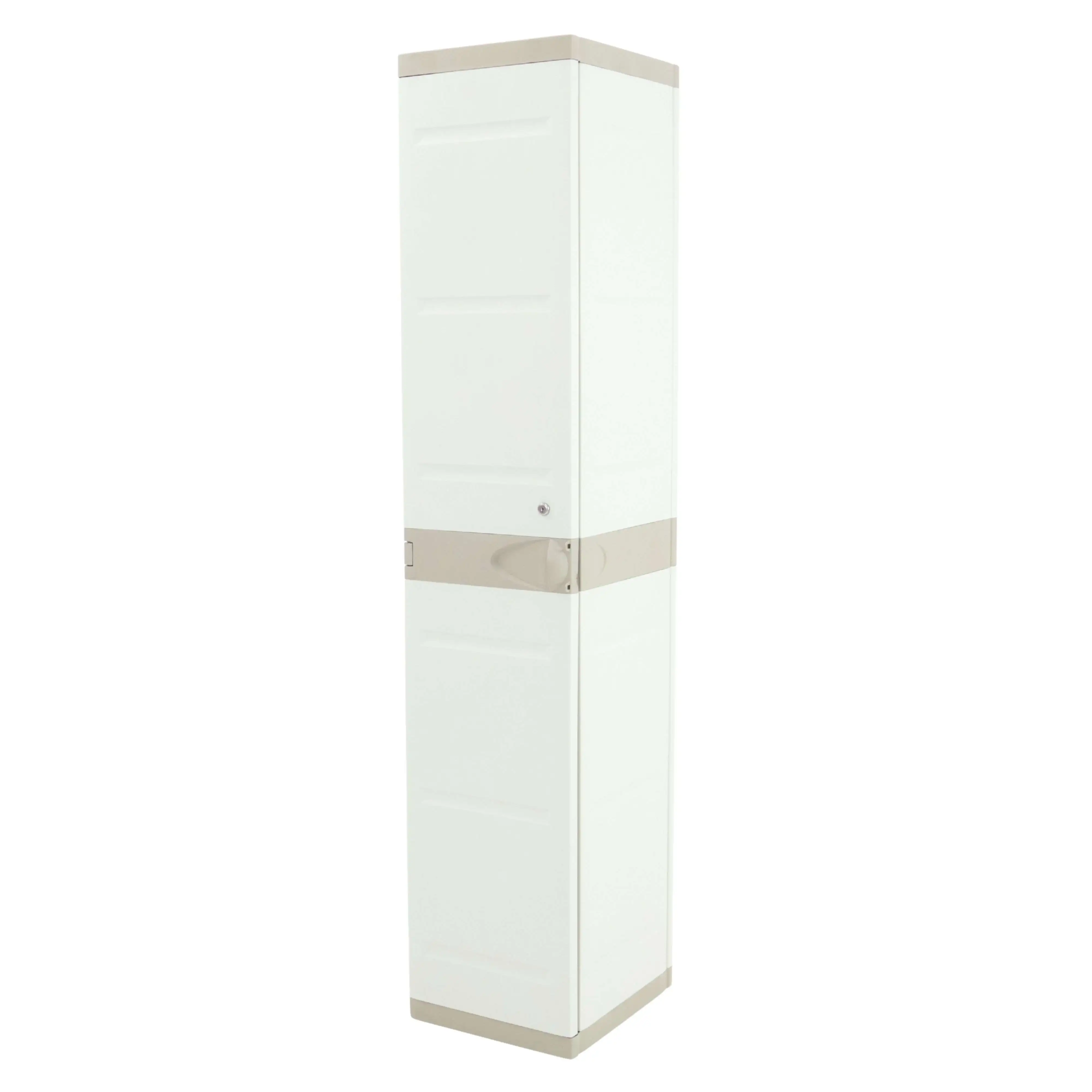 Miroytengo Armario Taquilla de Resina Titanium, Armario Alto de Jardín 1 Puerta 2 Baldas Beige 35x176x41 cm