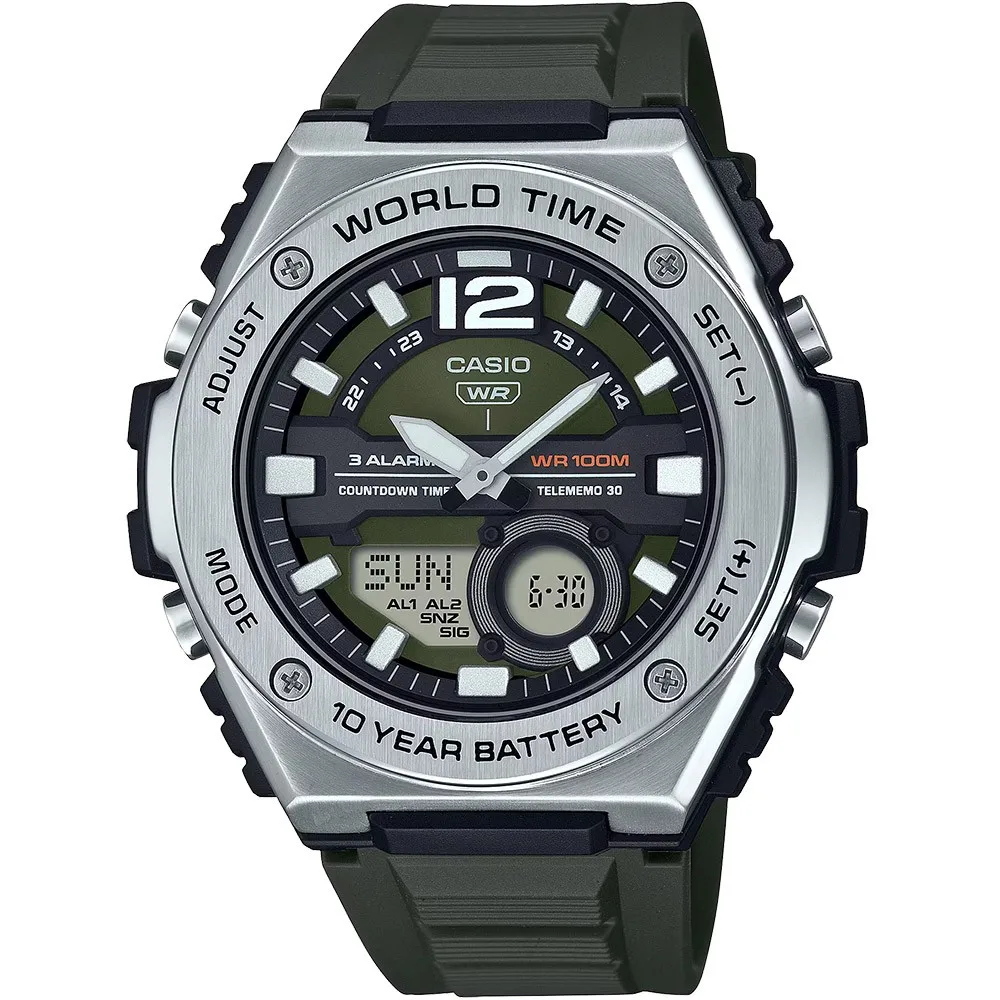 Reloj Casio Sport MWQ-100-3AV 50.6mm 100m WR correa de resina Hora Mundial 10 años batería
