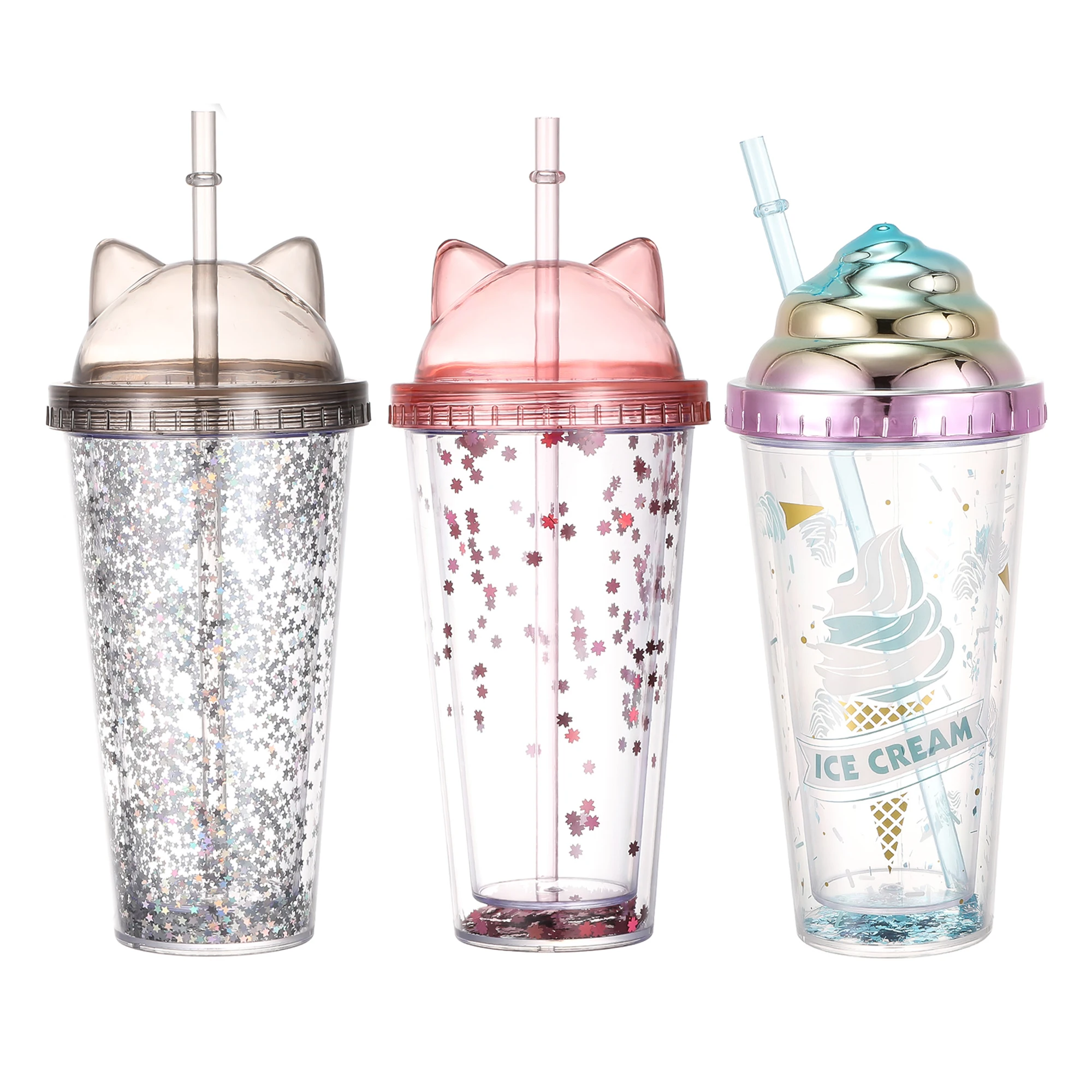 Wishes Plastic Double Wall Cup | Glass with Lid and String | Reusable starbucks Cup | 380ml | BPA Free | Airtight Lid | Cold Drink bubble tea Coffee Juice