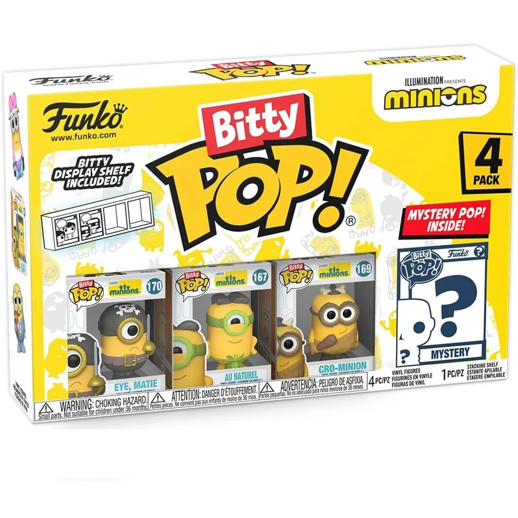 FUNKO BITTY POP! MINIONS - EYE, MATIE, CRO-MINION Y ¿?, 73035, FIGURA DE 2 CM, COLECCIONABLE DE VINILO, ENVÍO URGENTE 24-48 HORAS PENÍNSULA, TIENDA CON LICENCIA OFICIAL, JUGUETES, ANIMACIÓN, DIBUJOS,