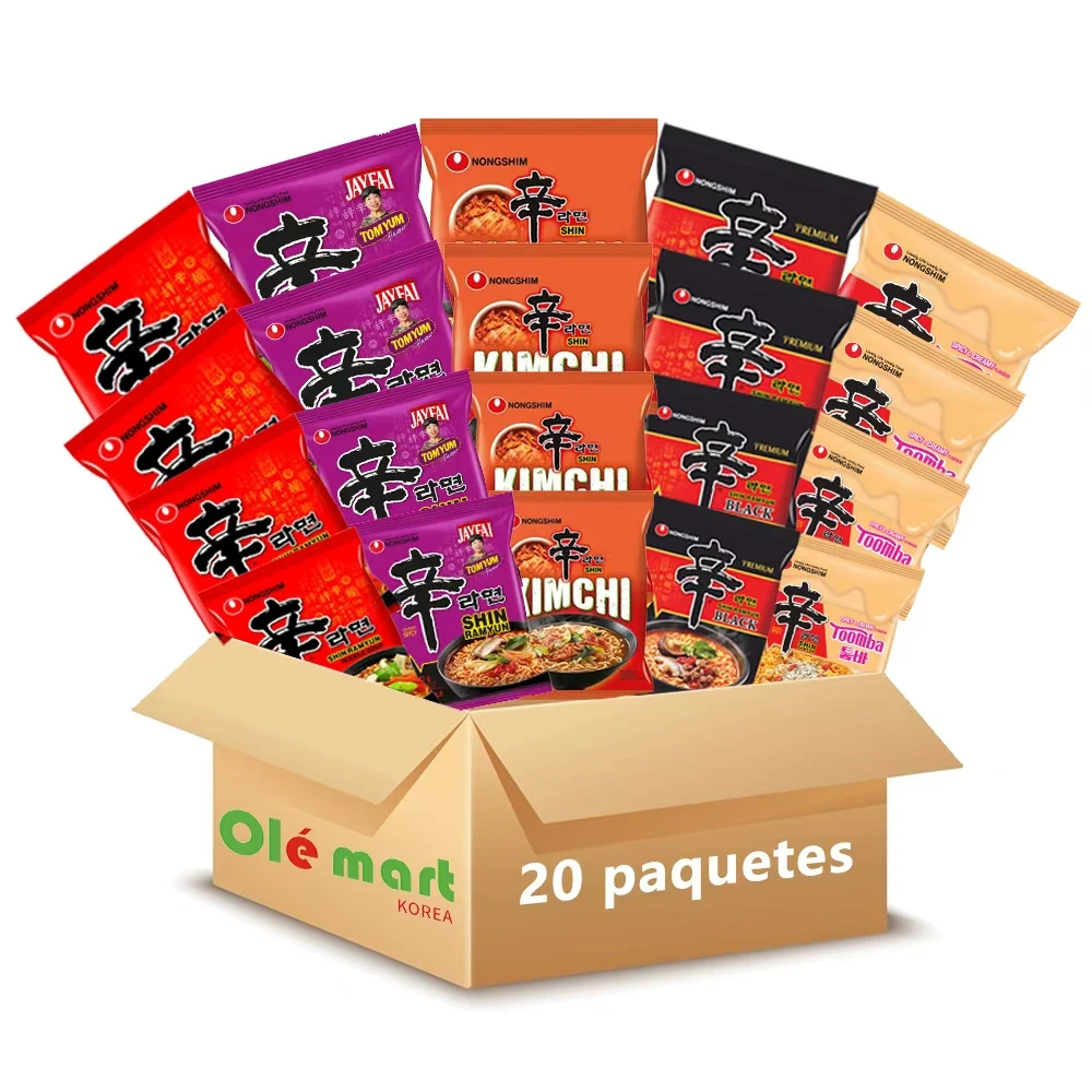 Fideos Instantáneos Nongshim Shin Ramen Corea Nonshim 5 Pack，20 Packs，varios sabores.