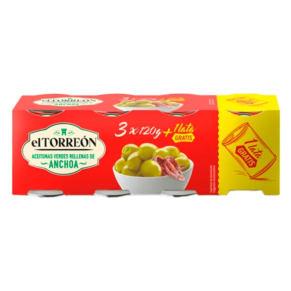 Aceitunas rellenas de anchoa El torreón - 24 latas de 120 gr cada una