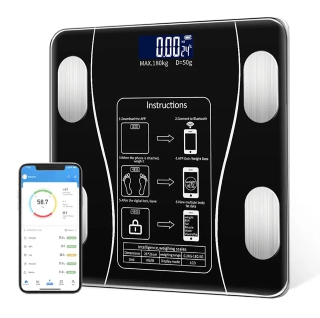 Smart Bluetooth Digital Bathroom Scale with Temperature Indicator, Smart Scale Digital, 8 Different Parameters, Body Fat, Memory for 10 Users Electronic Weight Scale