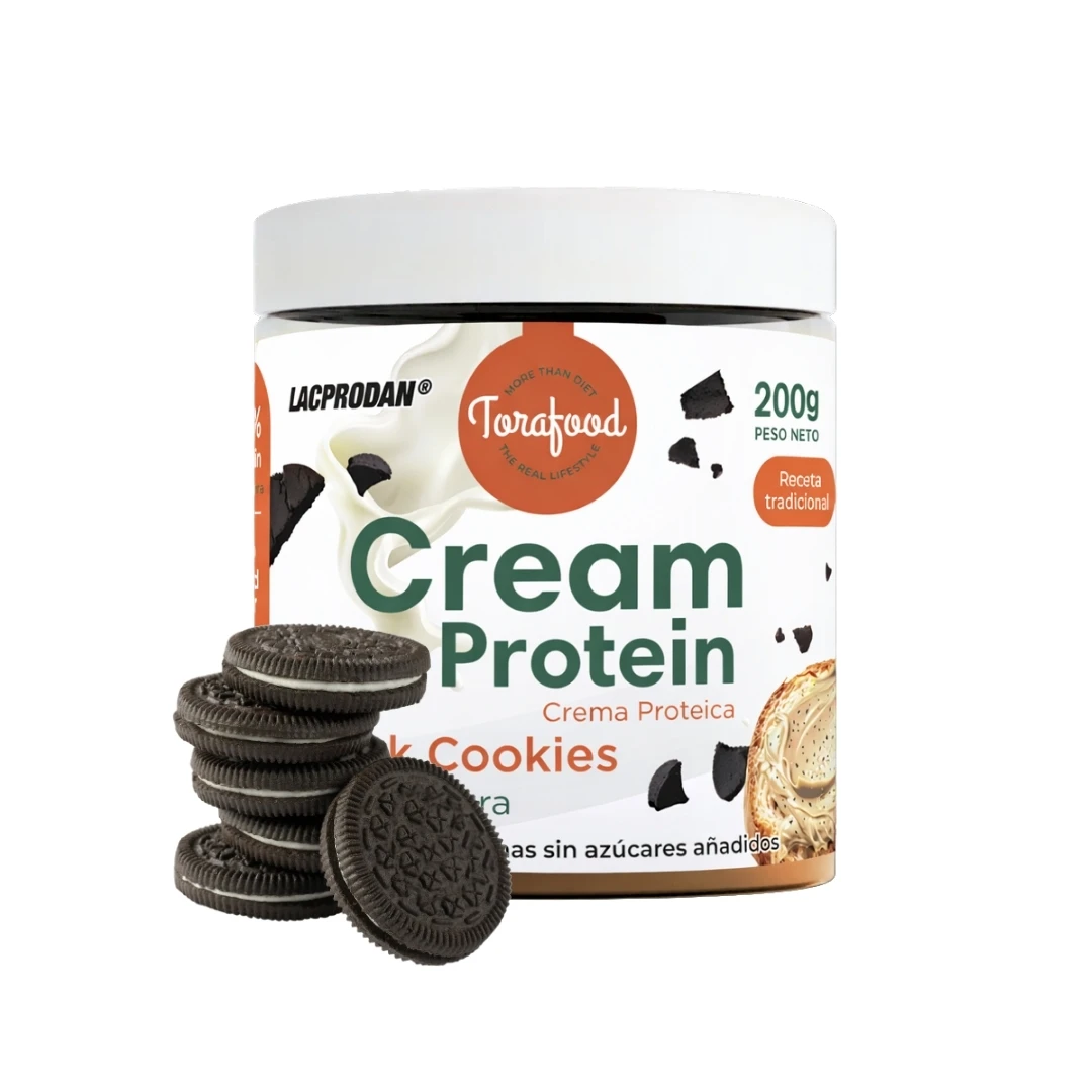 Crema Proteica Sabor Black Cookies Chips  200 gramos  20% de proteína  0% azúcares añadidos  Sin aceite de palma  TORAFOOD