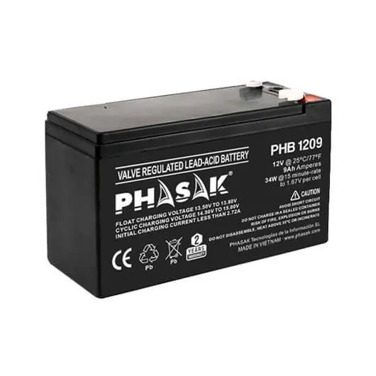 Phasak PHB 1209 lead acid battery 12V 6 cells 34W 15min 9AH for uninterrupted power supply