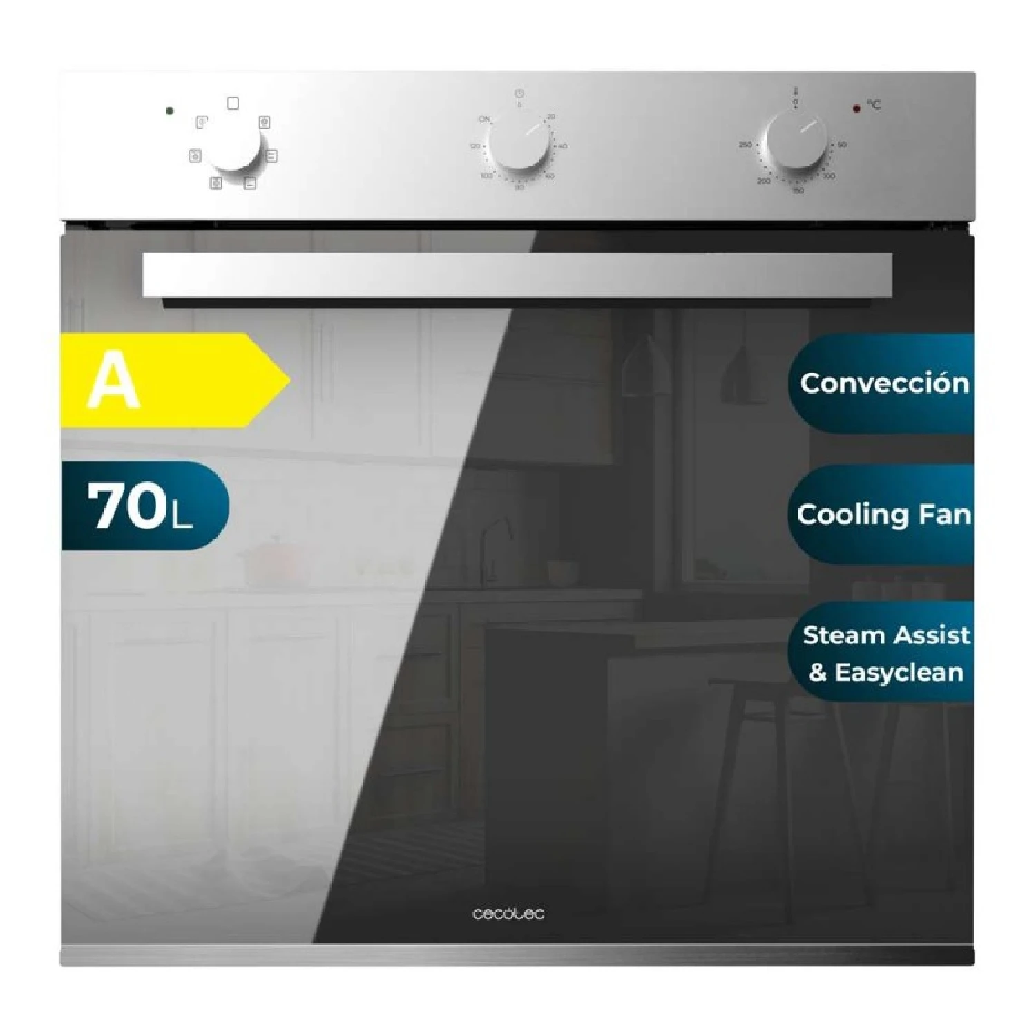 Cecotec Horno Integrable Multifunción 70L Bolero Hexa M236000 Mirror Time. 2800W, 6 Funciones, Temporizador, Steam Base XXL