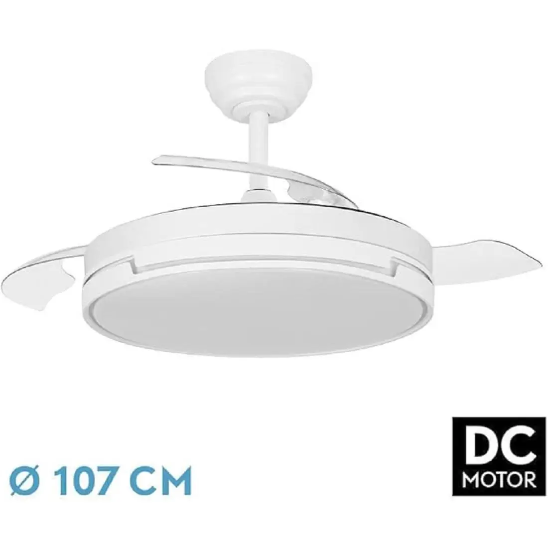 Ventilador Dc Papiro 59w Blanco 3aspas desplegables .107d 6980lm 3000k,4000k,6000k Remoto+ Memoria+ Temporizador