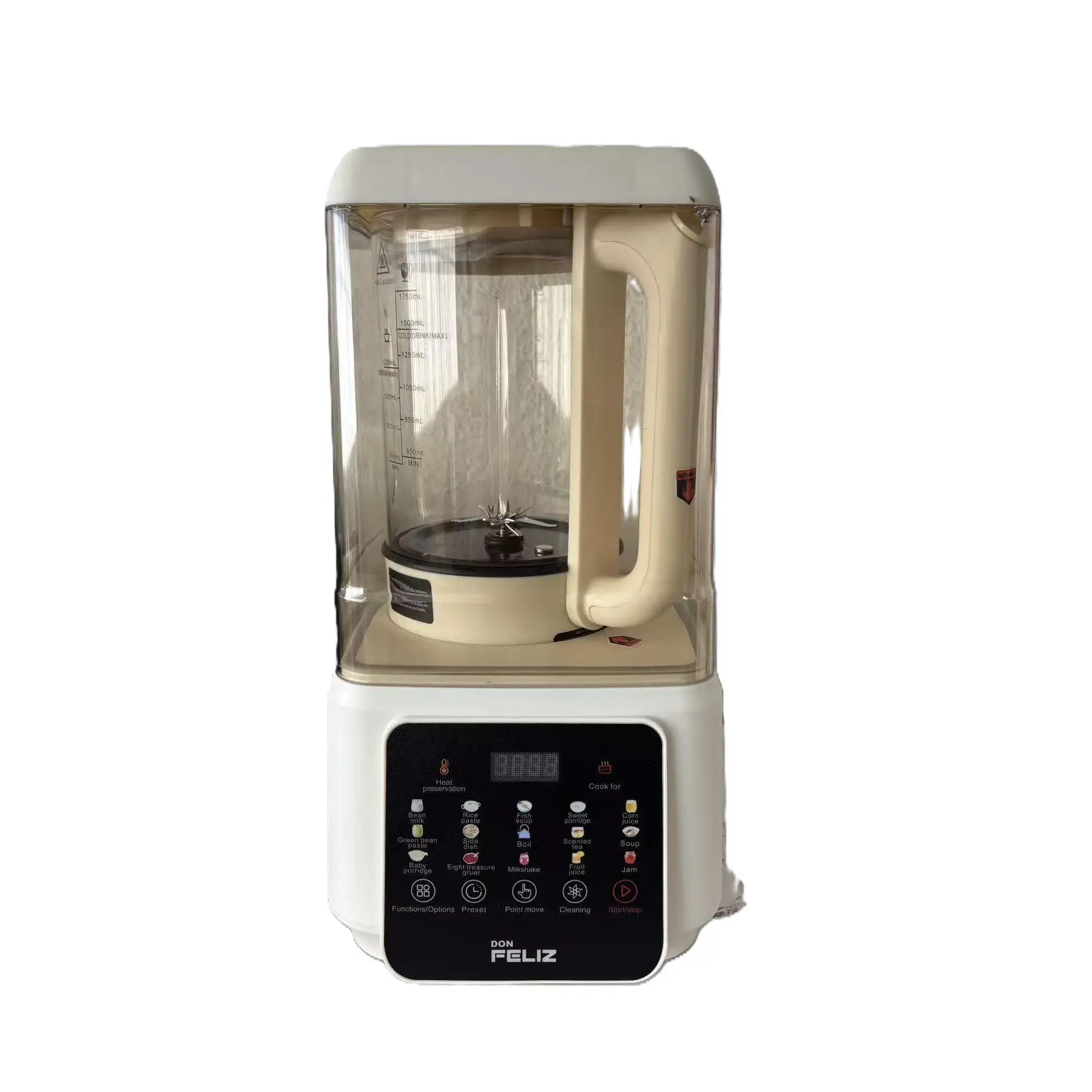 Batidora de Vaso 1,75L Multifuncional, Máquina de Leche Vegetal y de Soja, 15 Programas Fríos y Calientes, apa Antiruido de Vidrio, Temporizador 24h, Licuadora multiuso para leche vegetal, batidos, zumo, puré, sopa, etc, Don feliz