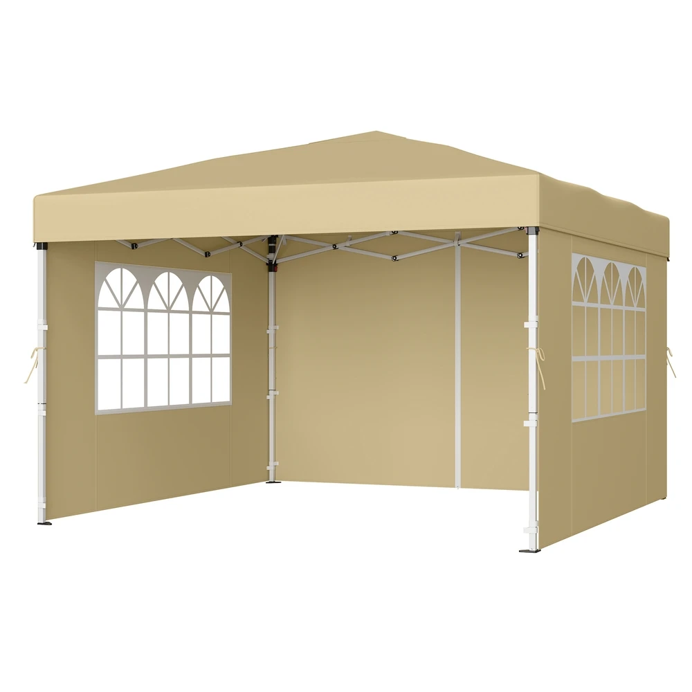 SONGMICS Cenador 3 x 3 m con Paneles Laterales, Carpa Plegable, Protección Solar, Resistente a Lluvia Ligera, Portátil, para Patio, Jardín, Mercadillo, Beige/Gris Oscuro