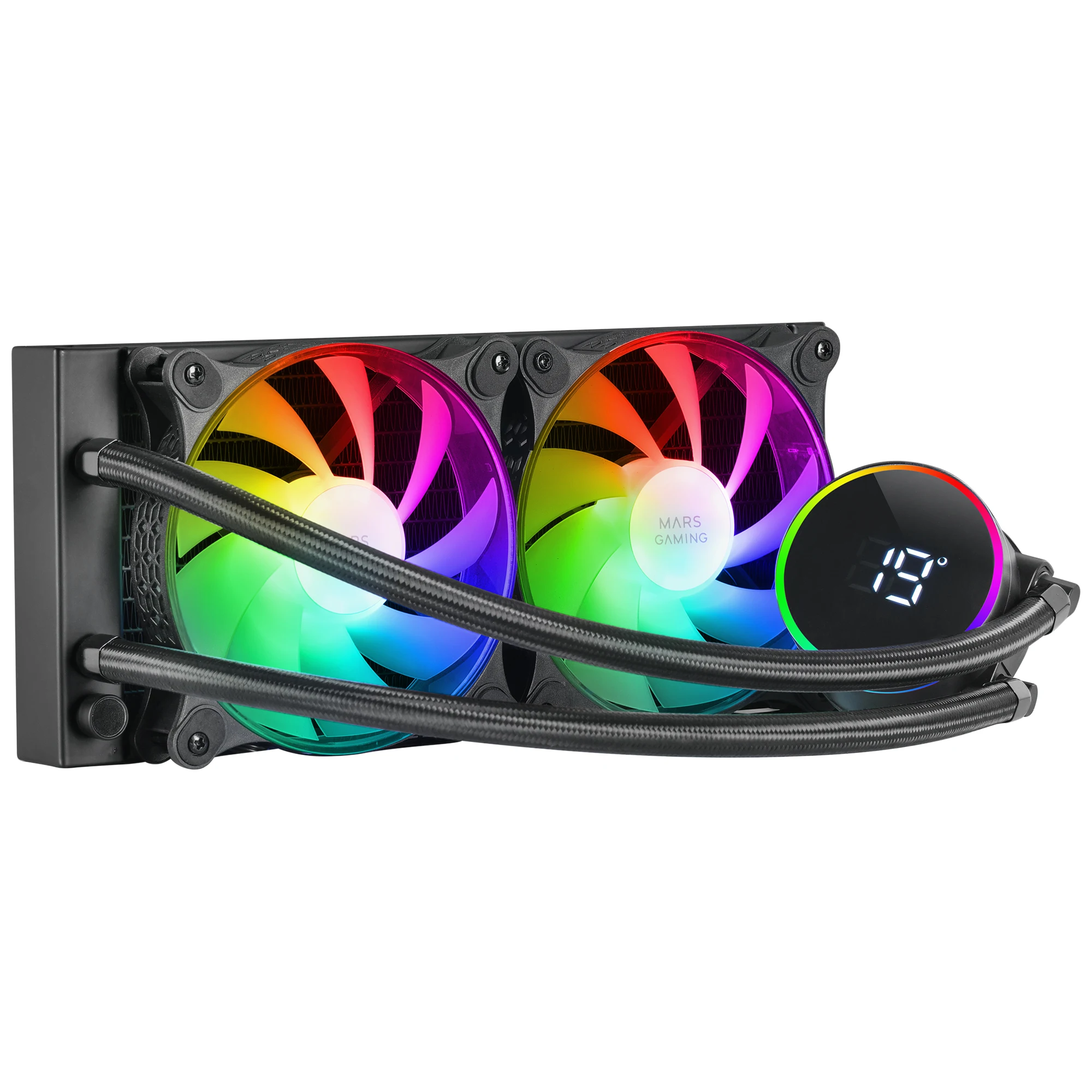 Mars Gaming ML-LCD240, Refrigeración Líquida AIO, TDP 500W, 2x Ventiladores FDB ARGB 120mm, Pantalla LCD con Monitoreo de Temperatura, Bomba Opti-Chamber 3rd Gen, Multisocket Universal, Sistema de