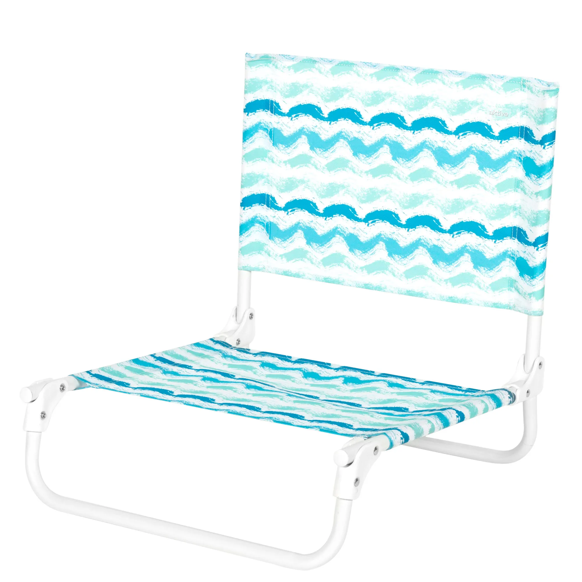 Aktive - Silla baja plegable de playa con respaldo, estructura de acero y asiento de poliéster, ligera y compacta, soporta hasta 110 kg, 47x48x50 cm, diseño azul, colección "Maldivas", sillas