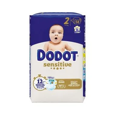 Dodot Sensitive Talla 2 (4-8 kg) 58 Pañales – Barrera Stop Fugas y Suavidad Extrema
