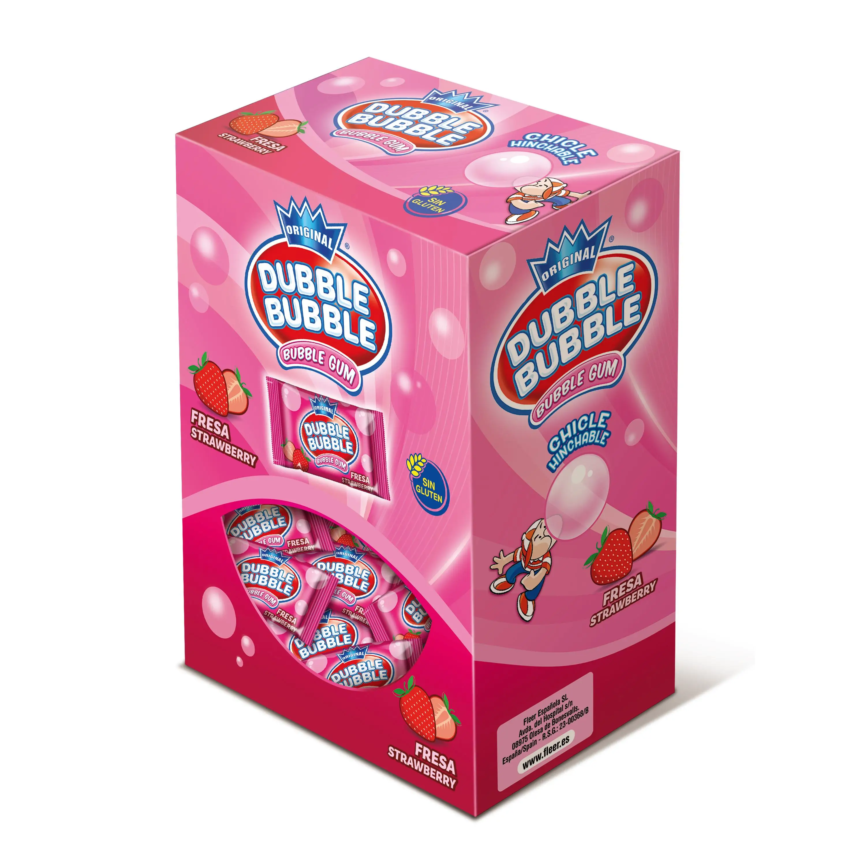 Dubble Bubble - Estuche 100 - Chicle hinchable -  sin gluten - sabor Fresa