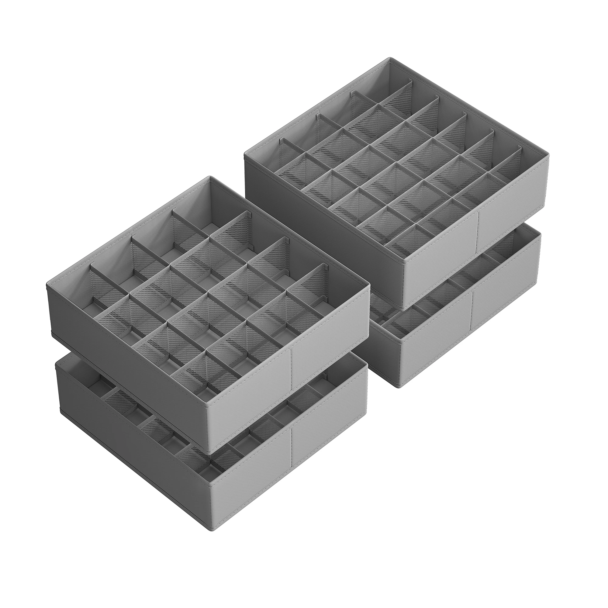 SONGMICS Set di 4 Organizer per Cassetti, 80 Scomparti (2x16+2x24), Scatole Pieghevoli per Armadio, 30 x 30 x 10 cm, per Calzini, Intimo, Cravatte, Grigio Tortora/Beige Sabbia