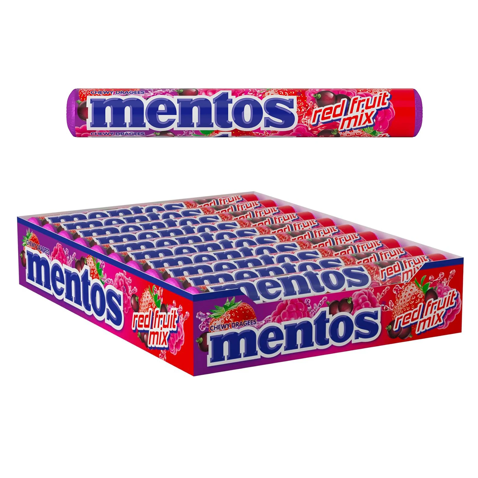 Mentos, Caramelos Masticable 20 unidades de 38 gr, caramelos Mentos Frutos rojos