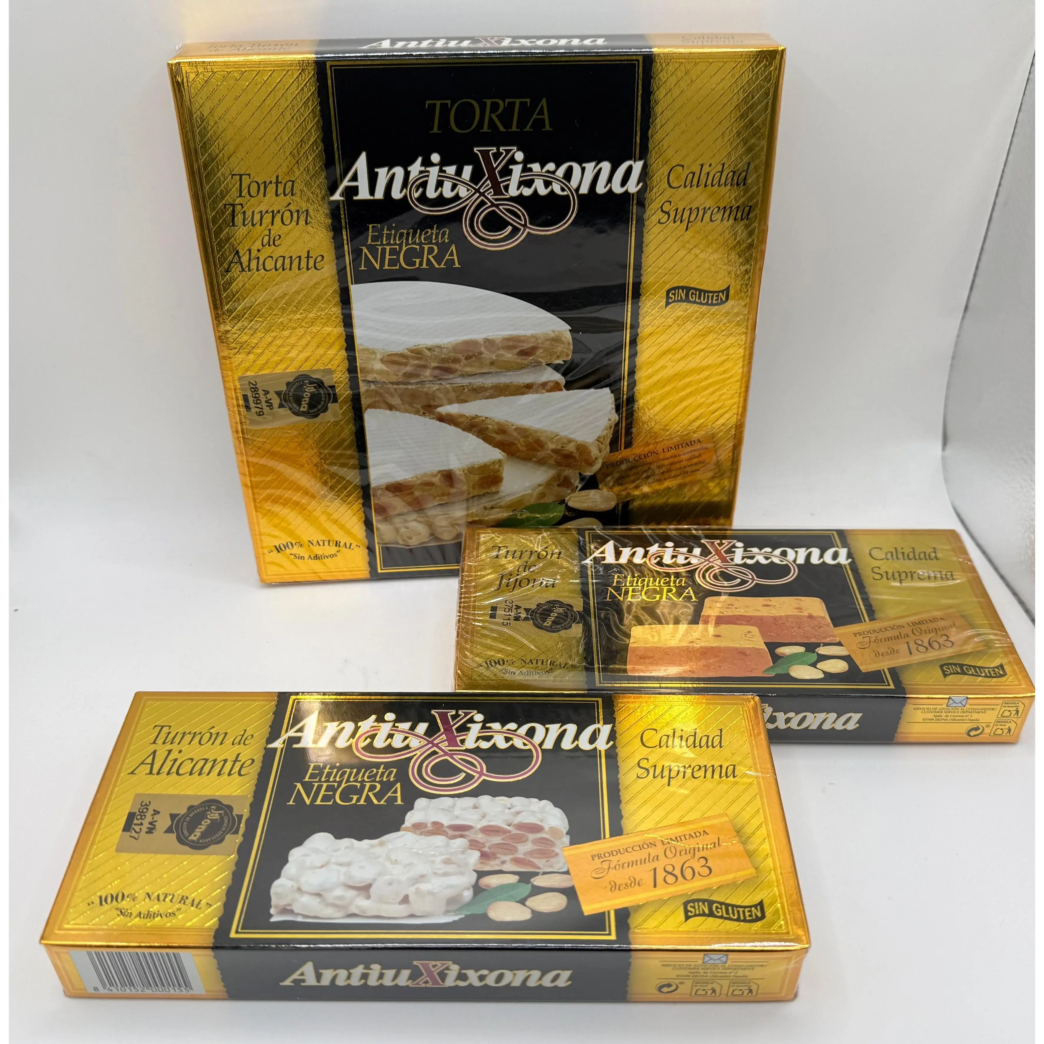 PACK - 3 TURRÓN ATIUXIXONA ETIQUETA NEGRA (ALICANTE, JIJONA Y TORTA DE TURRÓN DE ALICANTE)