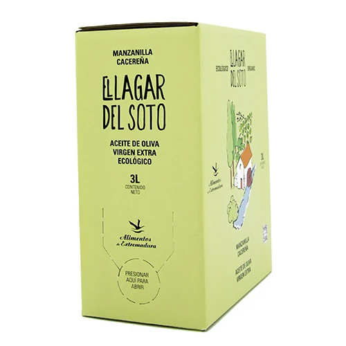 Organic Extra virgin olive oil the Soto press-Bag in Box of 3 L-first cold extraction-best 2022 Extremadura Bio Oil-2022 Ecotrama gold medal-AOVE 3L