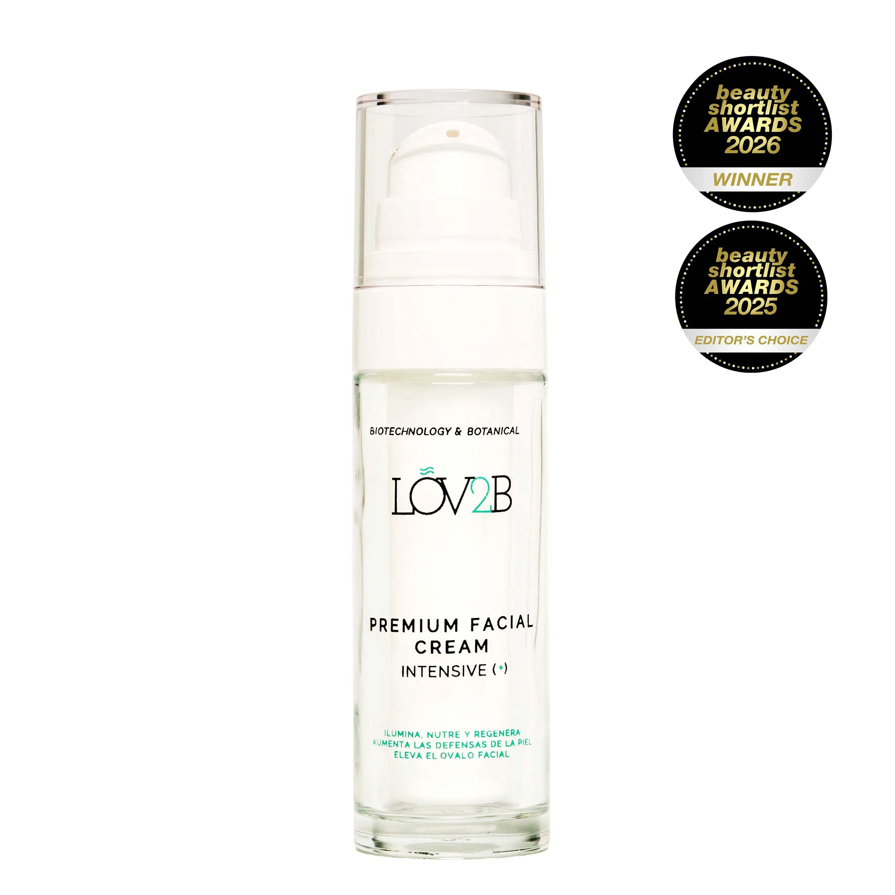 LOV2B Crema Facial Premium Intensiva (+) Día/noche | Reafirma. Regenera, Ilumina e Hidrata. EGF- Péptidos -HA-Prebiótico