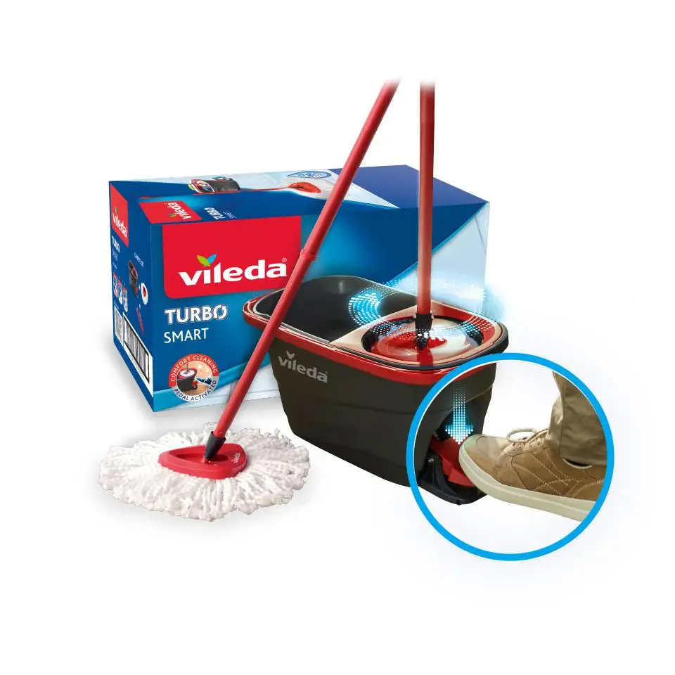 Vileda | Turbo Smart system | Full mop Set with anti-splash bucket wringer | Removes more than 99% of bacteria and viruses even only with water * | Made microfiber 100% to remove any dirt.