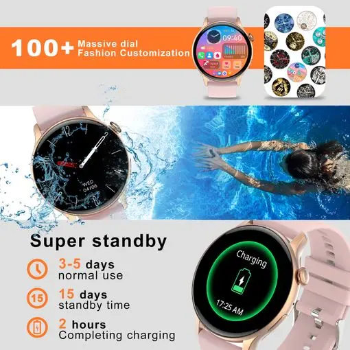 Women's smart watch, with bluetooth call, smart activity bracelet with heart rate monitor sleep monitor, 20 sports modes and music player digital watch, android ios
