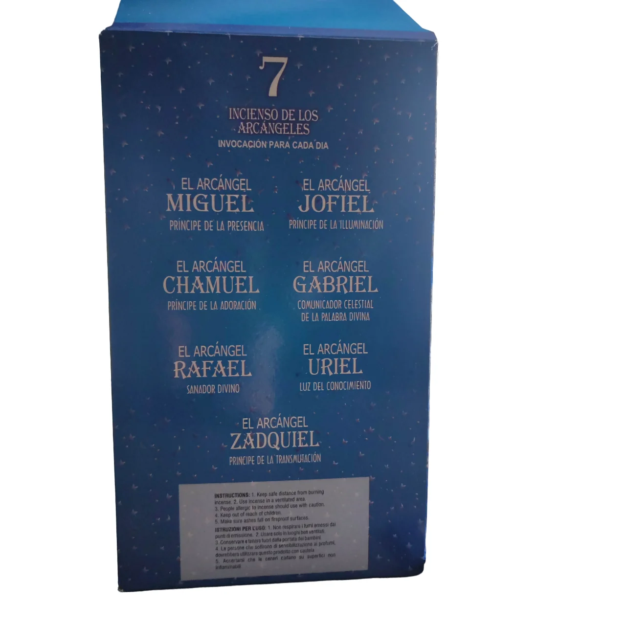 Incense of the 7 Archangels SAC - Complete box with 12 boxes, each containing 7 packets of 5 sticks (total 420 sticks) in unique aromas like Ruda and Sándalo for aromatherapy and home fragrance.