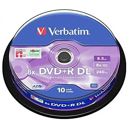 Dvd+r dl 8x coil 10 verbatim 8.5gb matt silver