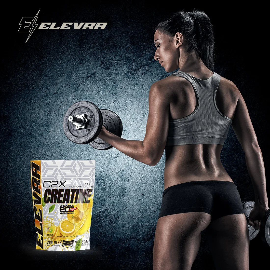 ELEVRA | Creatina en Polvo 500g Sabor LIMON/NEUTRO/PIRULETA  | 100% Monohidrato de Creatina Micronizada | No Incluye Dosificador | Sin Añadidos y Libre de Contaminantes | No-GMO, Vegano, Sin Gluten