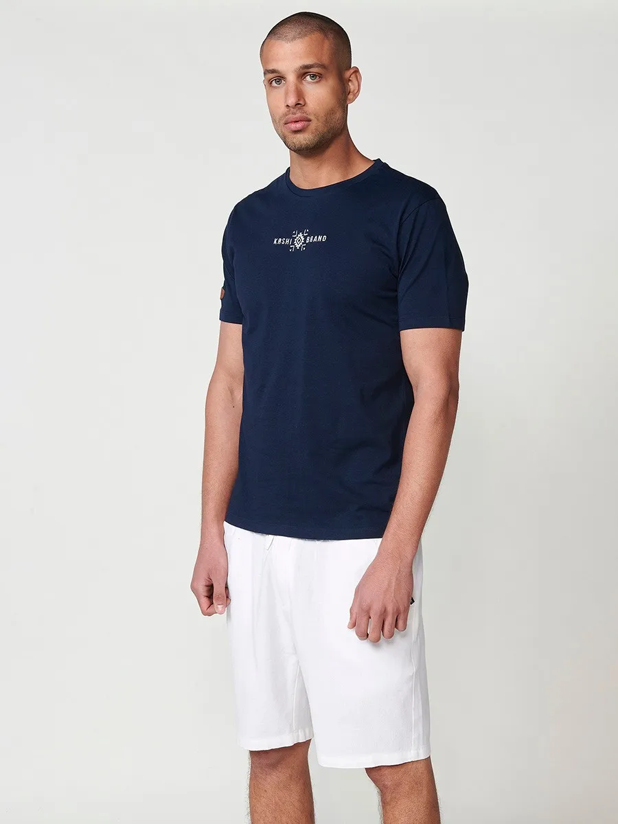 Koroshi Camiseta de manga corta Navy con estampado de calavera en la espalda para hombre