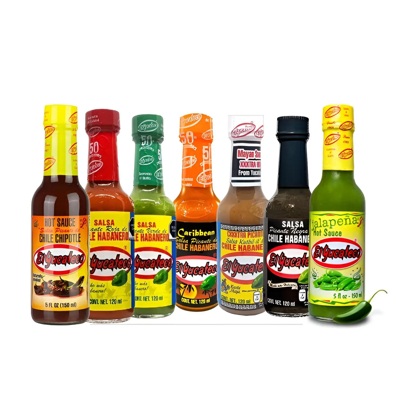 Wonderbox El Yucateco -7 salsas Yucateco chile habanero-jalapeño-chipotle Autentico sabor Mexicano