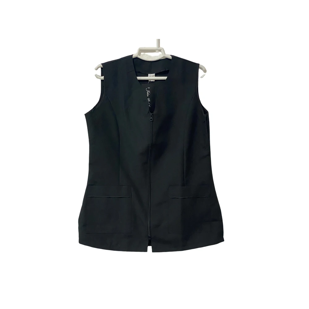PLUSHOME Casaca Señora Sin Mangas Blanco/Negro Uniforme Laboral,75% Poliéster, 25% Algodón Con Cremallera