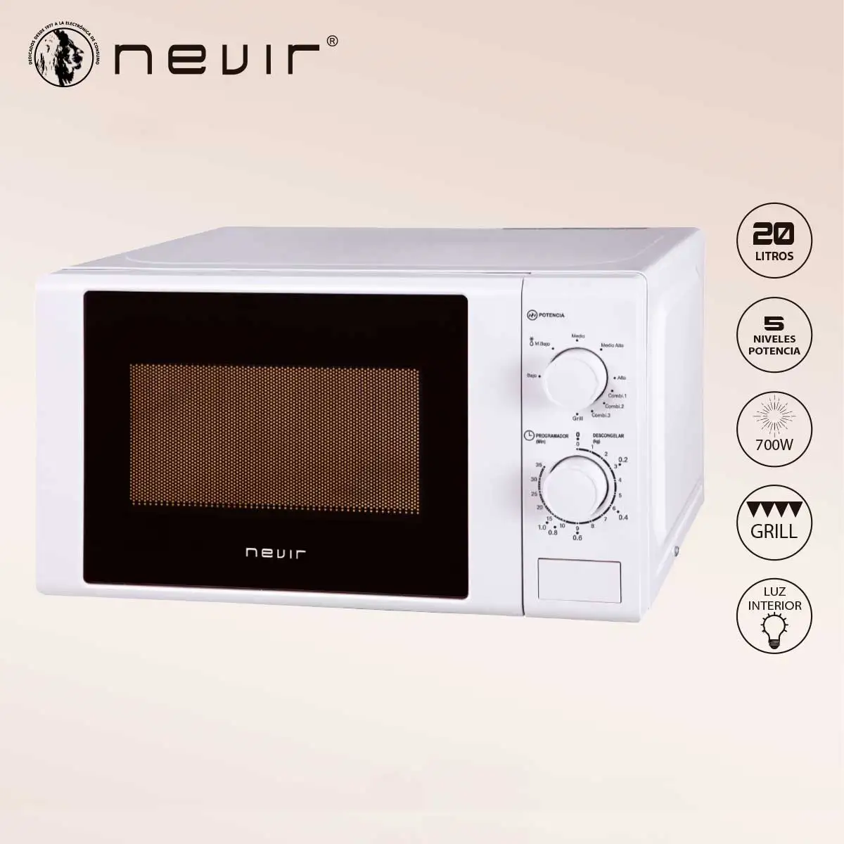 Microwave with grill Nevir NVR-6201MG 1000W 20L White