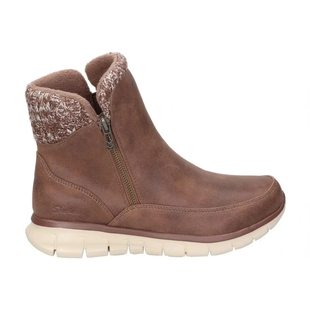 SKECHERS/Women's Skechers Synergy Lovely ankle boots-brown wedge ankle boots-zippered booty-low wedge and comfortable-winter-Casual style-167941-BRN