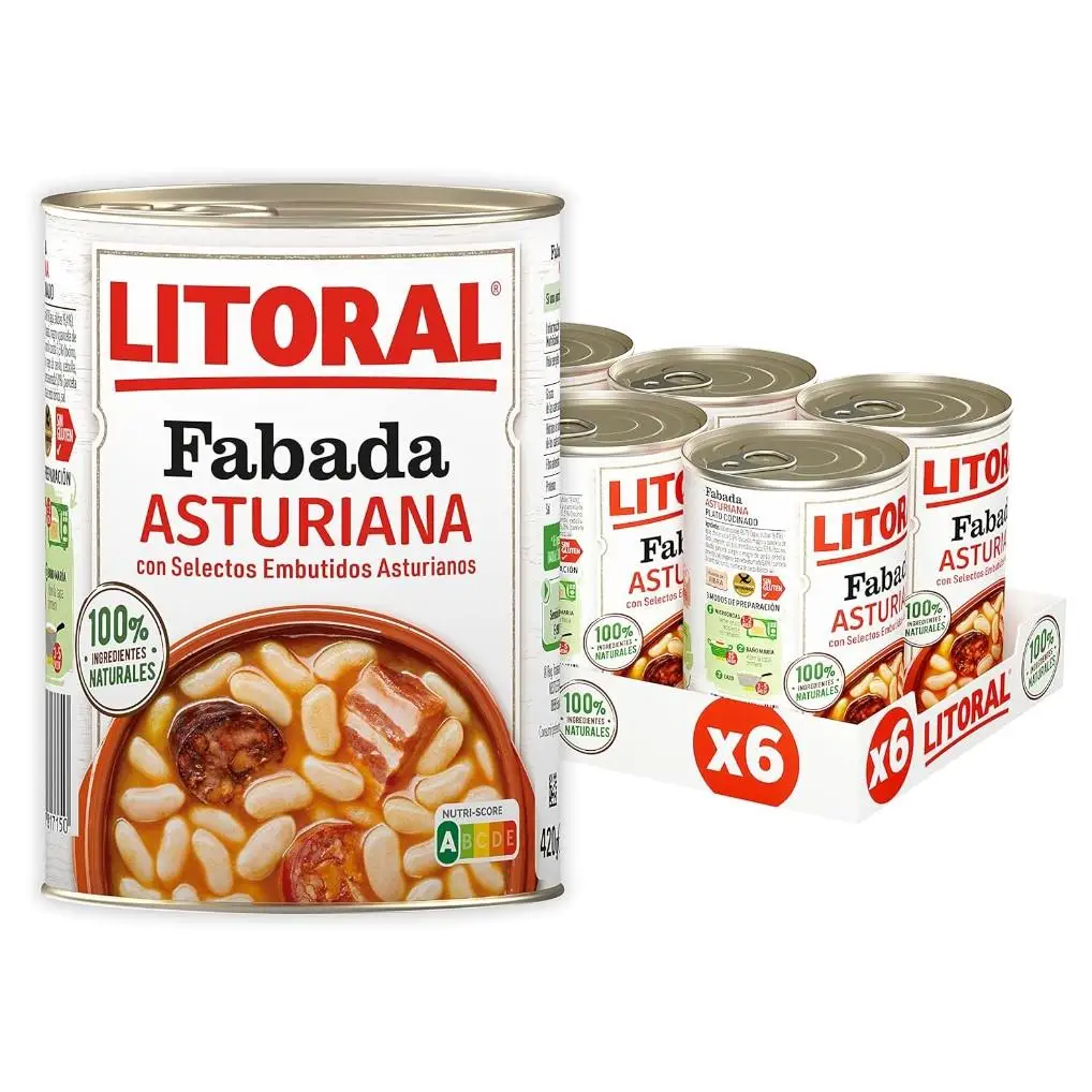 LITORAL Fabada Asturiana - Plato Preparado Sin Gluten - Pack de 6 x 420 g - Total: 2.52 kg