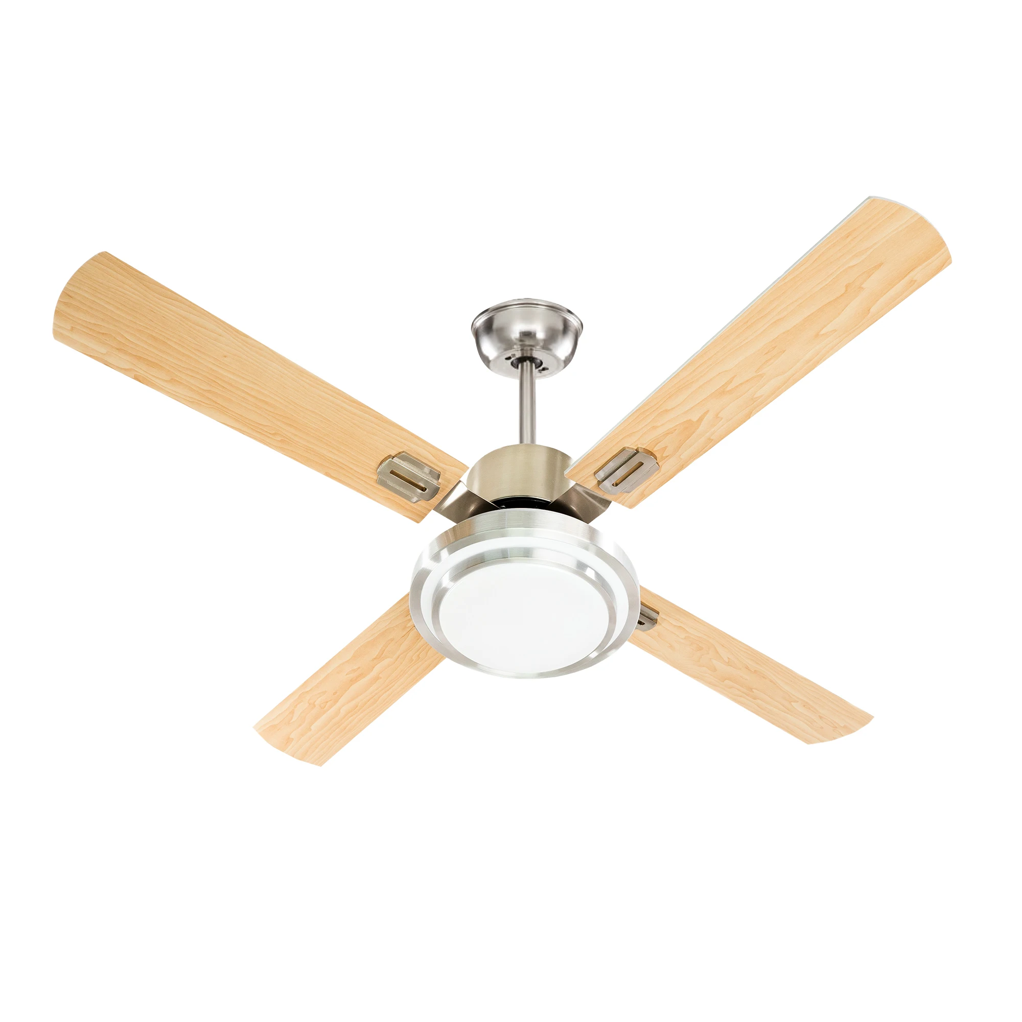 VENTILADOR TECHO SOGO 52" 132CM CON LUZ LED ,4 ASPA MADERA .3 VELOCIDADES.80W,TEMP 8H ,REVERSIBLE -MOTOR COBRE.MANDO