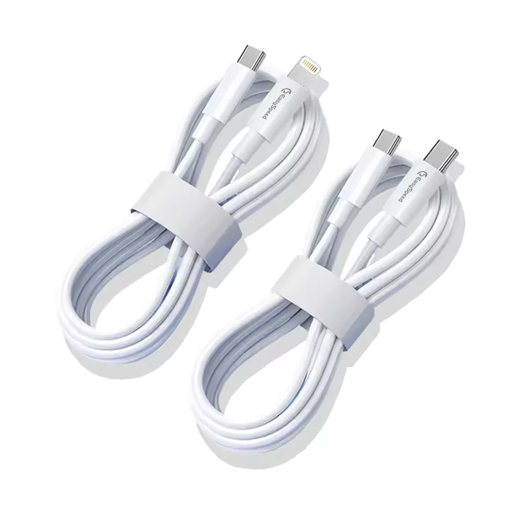 Cable Cargador iPhone EasySpeed - Carga Rápida para iPhone 14/13/13 mini/13 Pro Max/12/11/11 Pro/X/XS/XR/8/7/6/5/SE/iPad - Blanco y Beige, Cable de Carga iPhone 15, Cable USB C a C