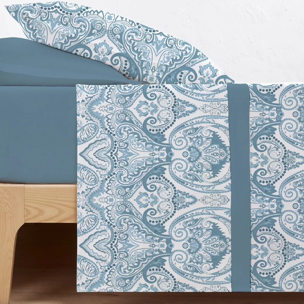 CARPE DIEM Sabanas Invierno térmicas de Coralina Estampadas, Doble Cara Térmica Mod. PAISLEY Azul para Cama 90,105,135,150 y 180 .Gramaje 200 gr/m extra suave