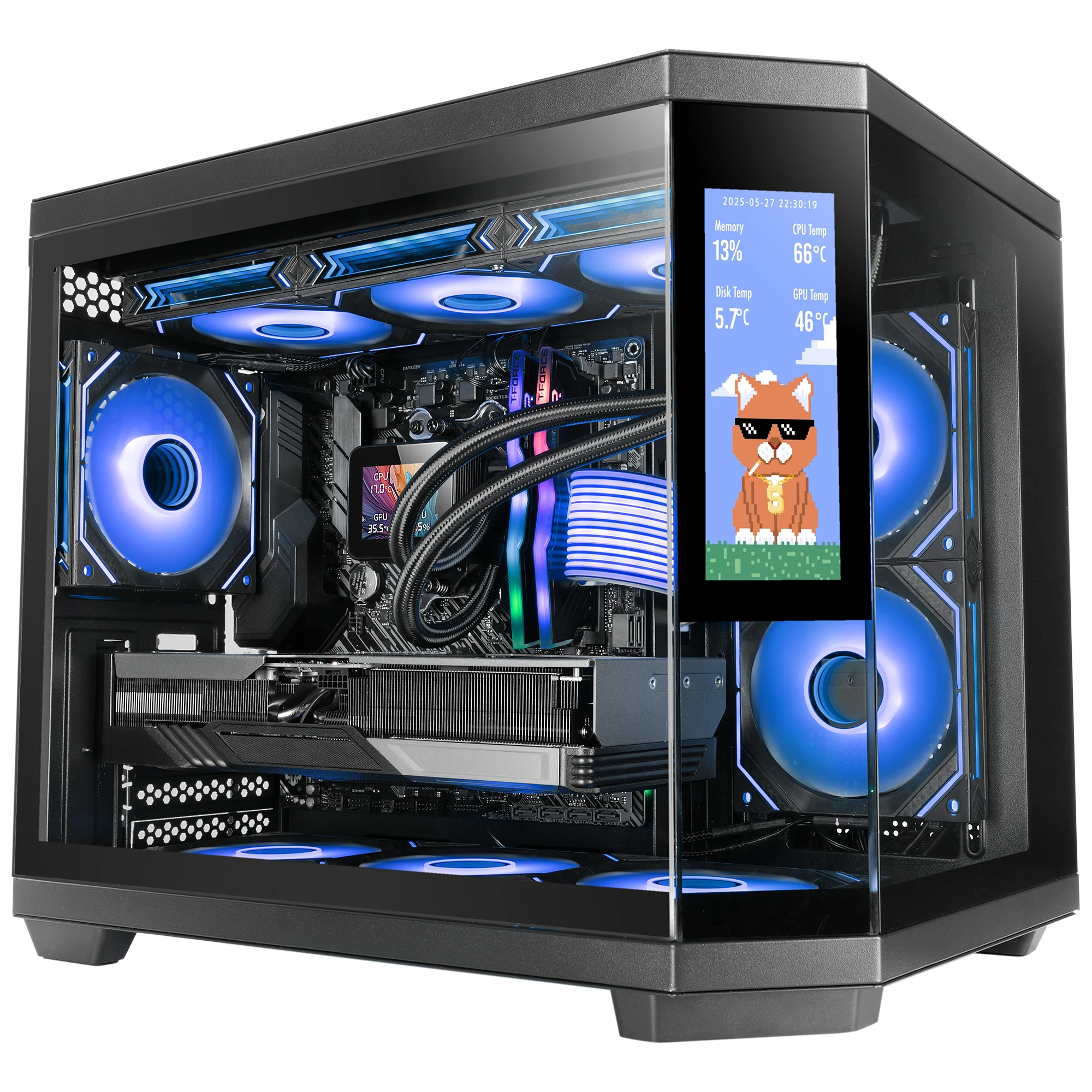 Mars Gaming MC-3TCORELCDM Caja Gaming Micro-ATX, Pantalla IPS de 7,2” Personalizable, Triple Cristal Templado, Estructura Doble Cámara Lateral, Soporte de Refrigeración Líquida hasta 360mm, Caja PC