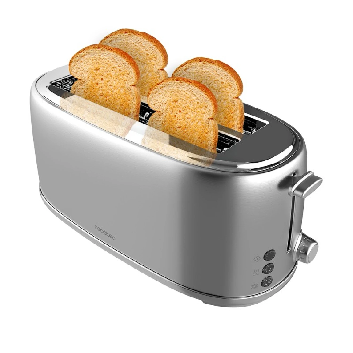 Toaster 4 slices Toast & Taste 1600 Retro Double Inox. 1630 W, 2 slots wide 3,8 cm long, stainless steel, top rods, power dimmable, pickup tray