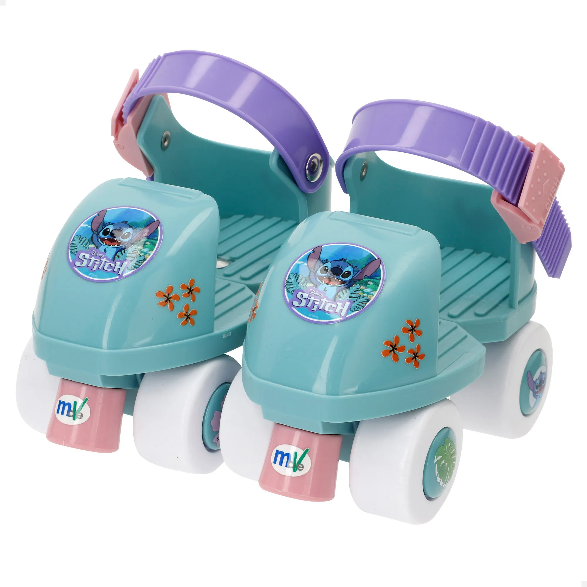 Stitch Patines 4 ruedas, talla 22 a 29, máx. 20 kg, niños +3 años, medidas, talla ajustable, freno delantero, diseño colorido, desarrollo de la motricidad fina y estabilidad, actividades exterior,